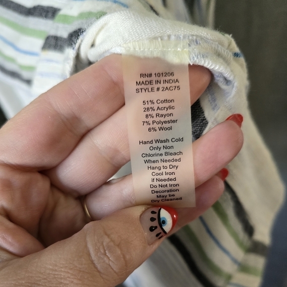 Soft Surroundings Manhattan Beach Blouse Tunic Stripe Size M Rope Embroidered - Picture 4 of 4